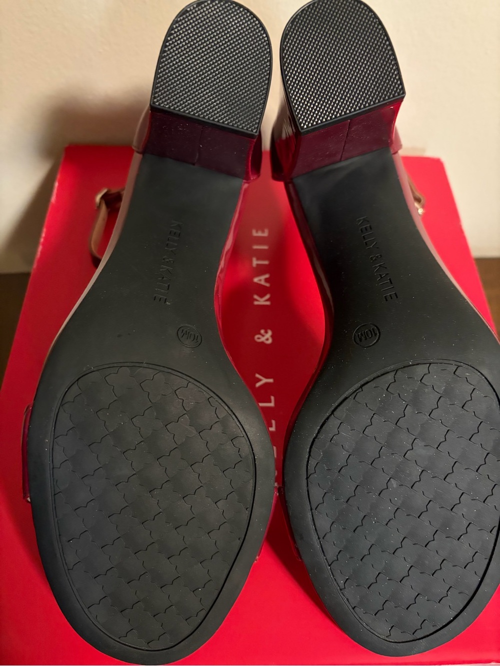 Kelly & Katie Burgundy Patent Block Heel Ankle-Strap Sandals - Picture 4 of 5